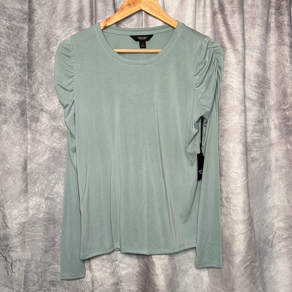 NWT Simply Vera Vera Wang Ruched Sleeve Tee in Ocean Stream. - size Small - Picture 8 of 10